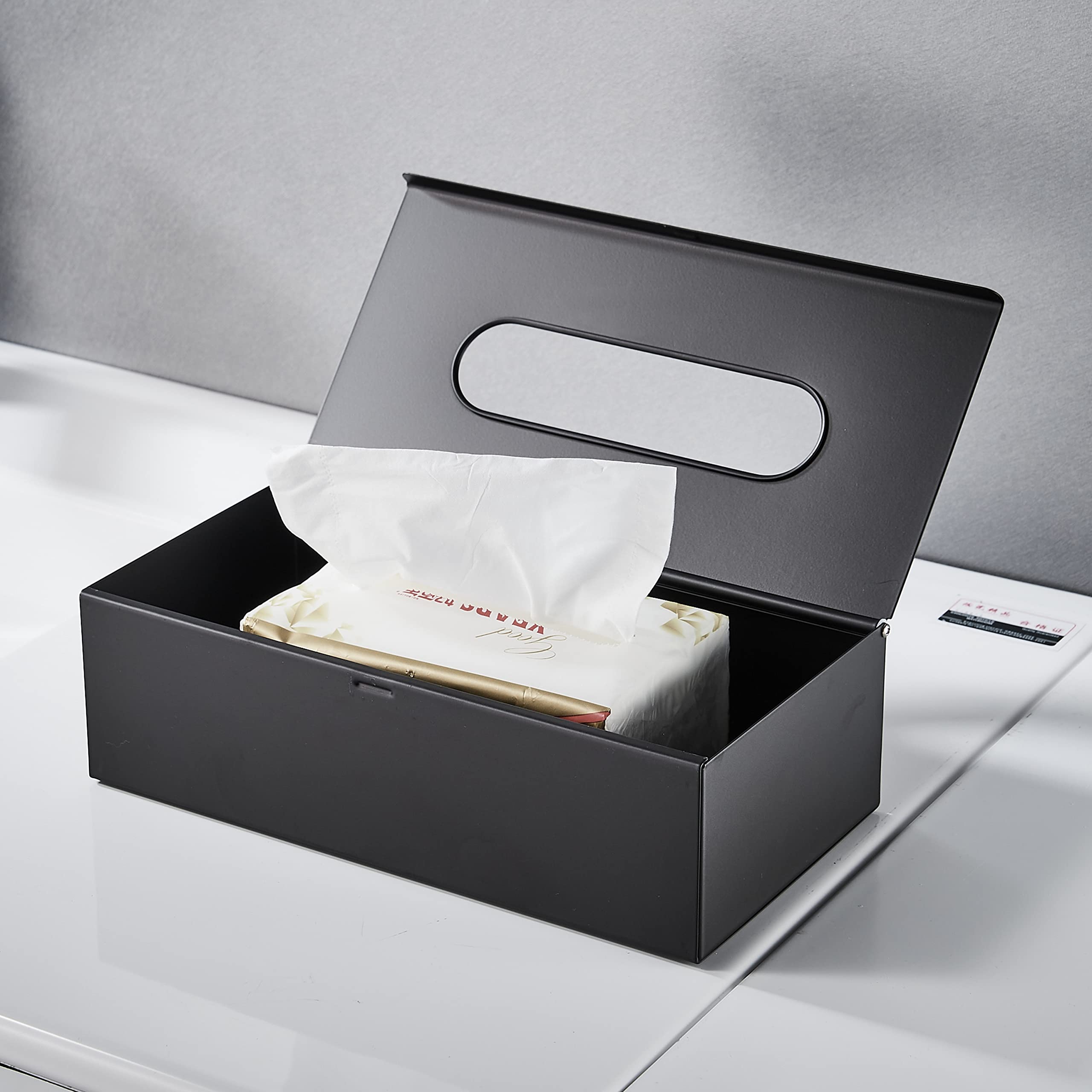 JunSun Rectangular Tissue Box Cover Tissue Box Holder Napkin Holder Tissue Storage Box Facial Tissue Holder Decorative Holder For Bathroom Bedroom Nightstand Office Dresser-Stainless Steel Matte Black