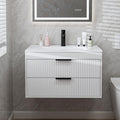 30 Inches Modern MDF Bathroom Vanity with Sink, Wall Mounted Floating Cabinets w/Double Drawers, Black Handles, White Resin Sink Combo Set (White, 30")