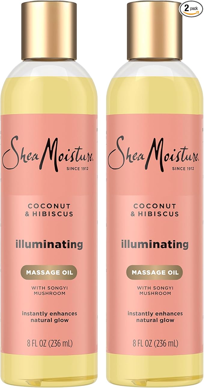 SheaMoisture Massage Oil, Illuminating Coconut & Hibiscus 2-Pack – Glow Up Essentials, 8 Oz Ea