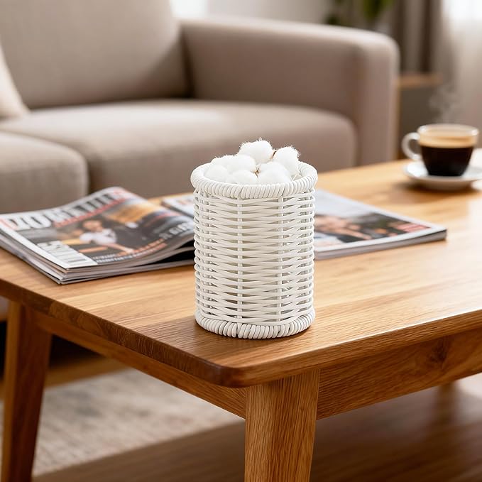 Dealpoli Rattan Jars, Cotton Pad Floss Jar Bathroom Vanity Desk Storage