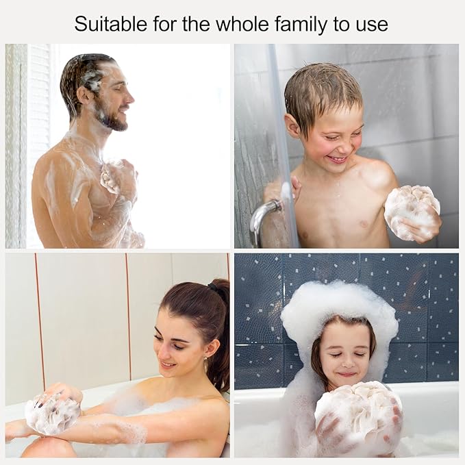 Fishent Bath Loofah Sponge, 3 Pack loofahs Exfoliating Body Scrubber, 60g Soft Mesh Pouf Shower Puffs, Loofa for Women and Men