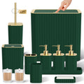 InnJoey Bathroom Accessory Set - Bathroom Set, 12PC Bathroom Accessories Set, Dark Green Bathroom Accessories Set, Mini Trash Can, Toilet Brush, Trash Can & Soap Dispenser