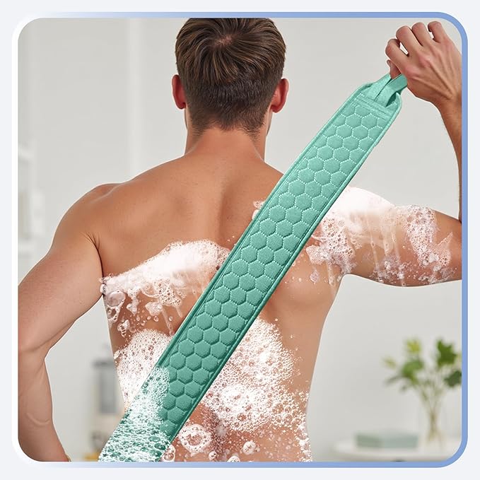 XNXA Back Scrubber for Shower with Handles, 40 Inch Extra Long Double-Sided Exfoliating Bath Strap, Textured Body Washer with Extended Reach for Deep Cleaning (Green)