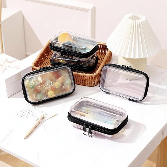 2 PCS Black Small Clear Hard Shell Zipper Case for Snacks & Cosmetic Tools