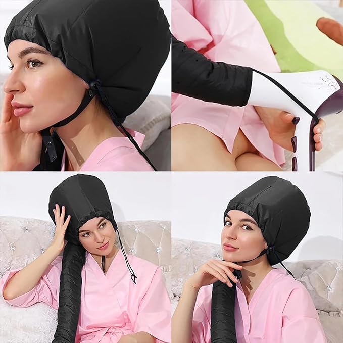 EXGYAN Net Plopping Cap for Drying Curly Hair, Adjustable Net Plopping Cap for Drying Curly Hair with Drawstring, Hair Dryer Bonnet, Plopping Cap Curly Hair for Women (Black 1)
