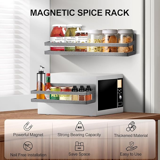 Uten Magnetic Spice Rack for Refrigerator 2 Pack, Strong Fridge Organizer