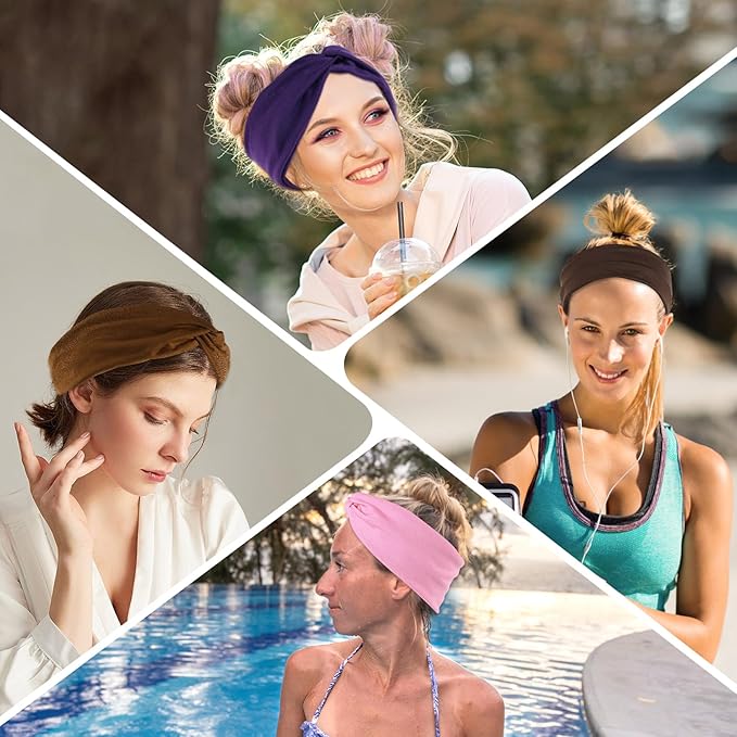Stretchy Wide Headbands for Women - 12 Pcs Non Slip, Absorbed Sport Headband Soft Twist Knotted Headbands for Daily Life Yoga Workout(12 Color3)