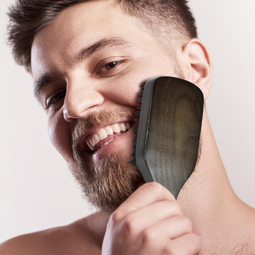 NORSEWOOD Boar Bristle Brush for Shine and Texture - Stiff Bristles for Medium Hair/Beards, Cleaning Brush Included