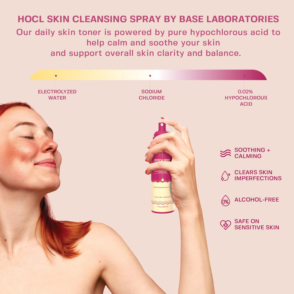 BASE LABORATORIES Hypochlorous Acid Spray for Face, Skin Cleanse 8oz