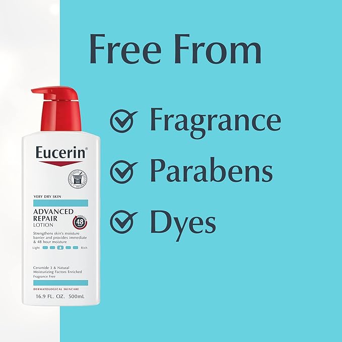 Eucerin Advanced Repair Body Lotion, 16.9 FL OZ Pump Bottle, and Eucerin Advanced Cleansing Body Wash and Face Cleanser, 16.9 FL OZ Bottle, Dry Skin Relief Bundle