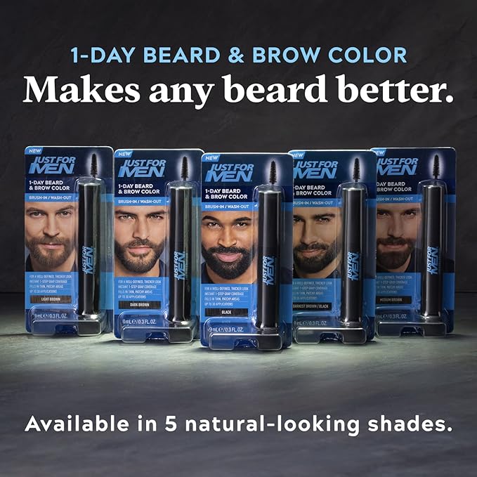 Just for Men 1-Day Beard & Brow Color, Temporary Color for Beard and Eyebrows, For a Fuller, Well-Defined Look, Up to 30 Applications, Dark Brown (Pack of 2)