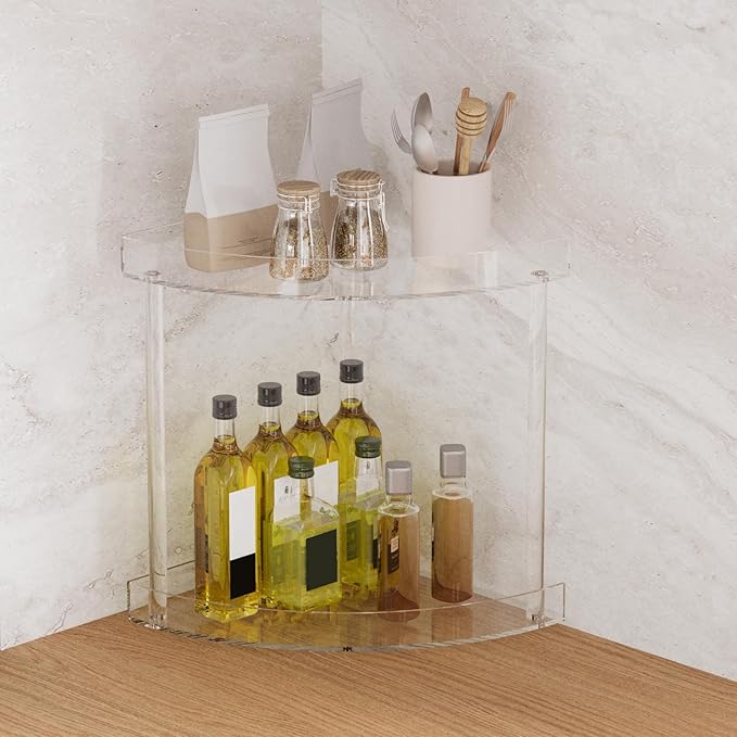 Acliys Bathroom Counter Organizer Countertop 2 Tier Storage Acrylic Corner Makeup Organizer for Makeup, Perfume, Vanity, Spice Rack, Bathroom Sink, Coffee Station(Clear)