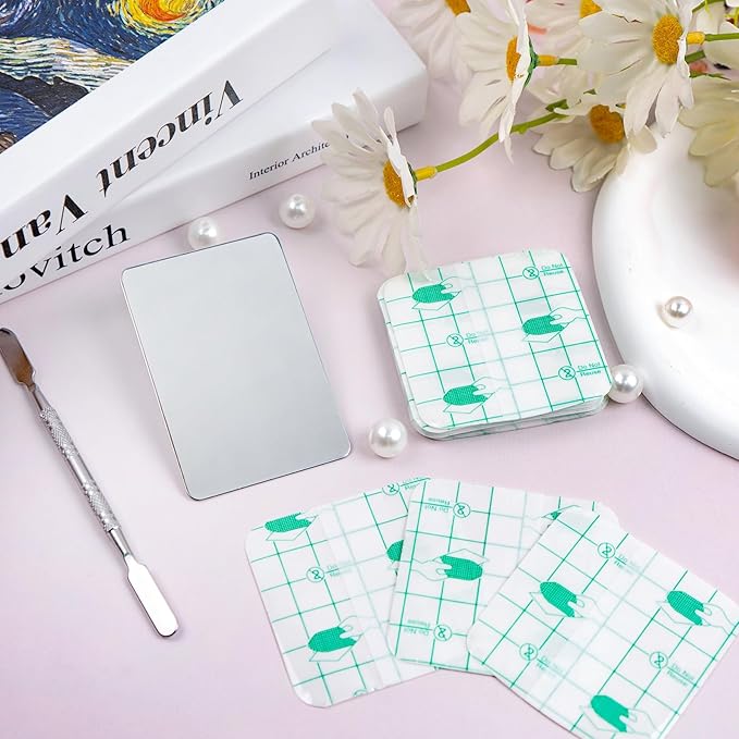Makeup Mixing Palette Set Includes Make Up Spatula, 100 Pieces of Makeup Hand Palette Single Use Cosmetic Tape, Foundation Palettes with Finger Ring on the Back for Make Up Artist