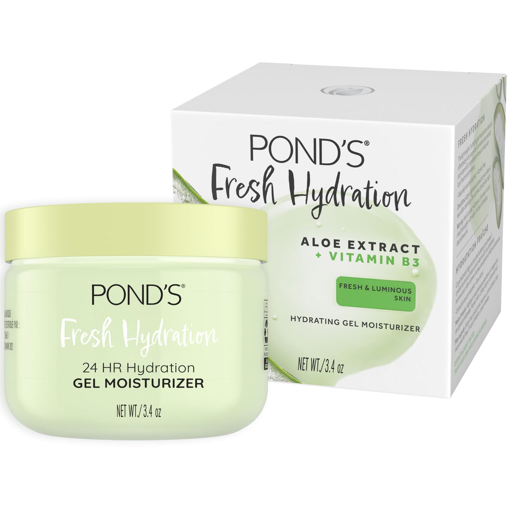 POND’S Fresh Hydration Gel Moisturizer, 24HR Hydrating Face Moisturizer with Aloe Vera Extract, Vitamin E & B3 Niacinamide, Alcohol-Free, Oil-Free, Dermatologist Tested, 3.4 oz