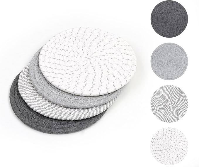 SHACOS 8 Inches Trivets for Hot Dishes, 4 Pieces Cotton Trivets Mats