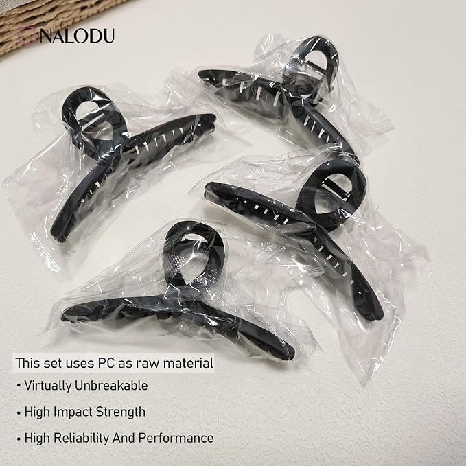 Nalodu 5 Inch Hair Claw Clips Extra Large No Slip Big Matte Jaw Clip for Long Curly Thick Hair Women, 4 Pack Black