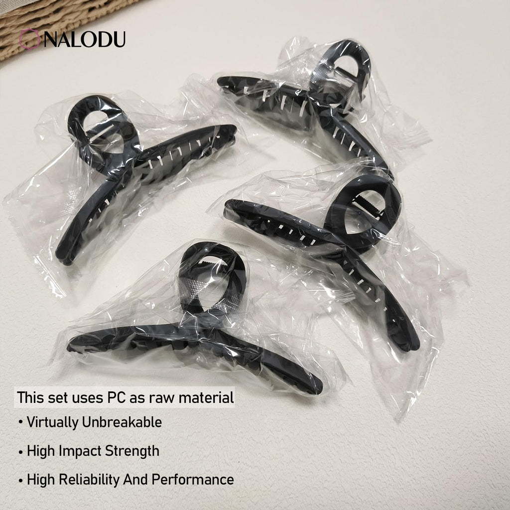 Nalodu 5 Inch Hair Claw Clips Extra Large No Slip Big Matte Jaw Clip for Long Curly Thick Hair Women, 4 Pack Black