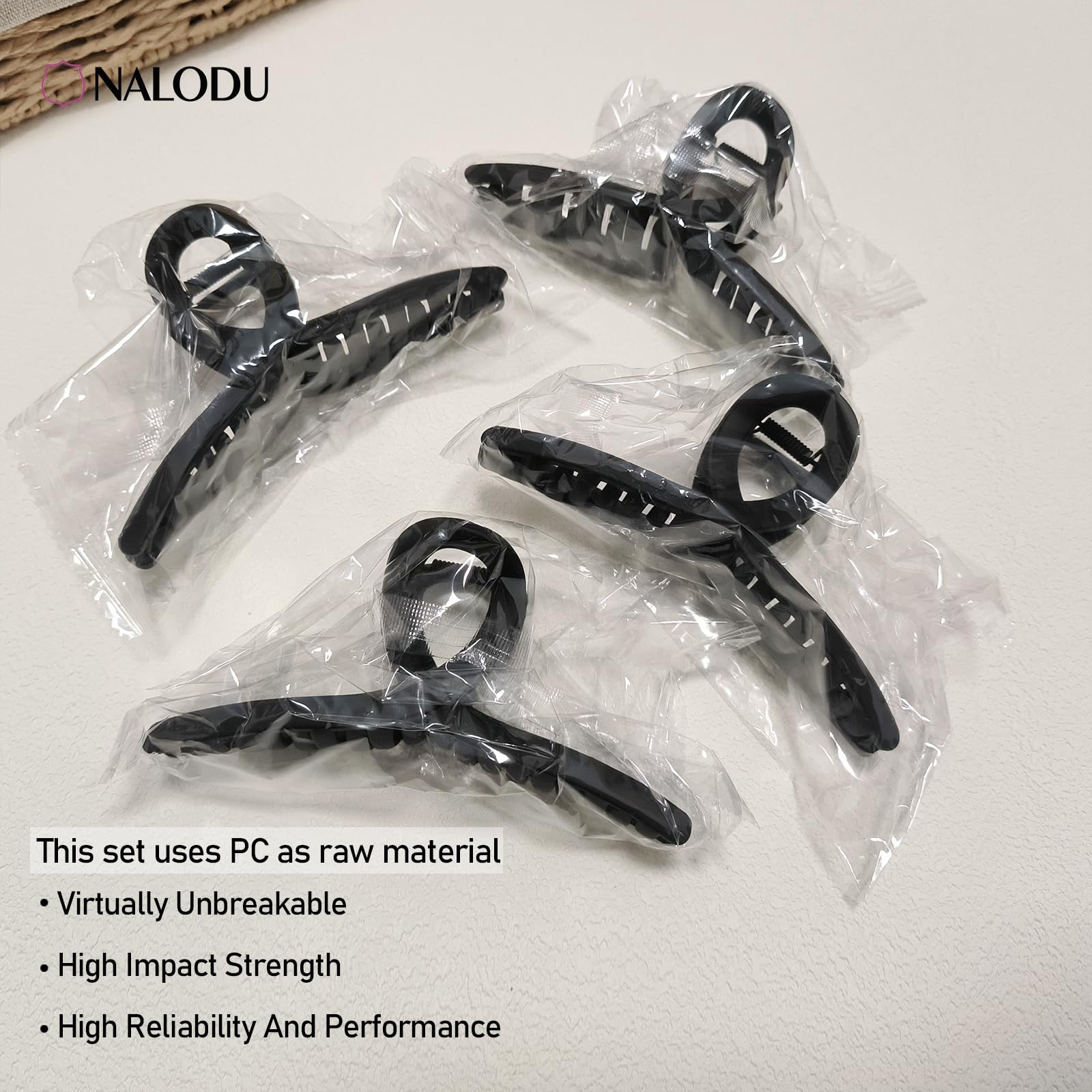 Nalodu 5 Inch Hair Claw Clips Extra Large No Slip Big Matte Jaw Clip for Long Curly Thick Hair Women, 4 Pack Black