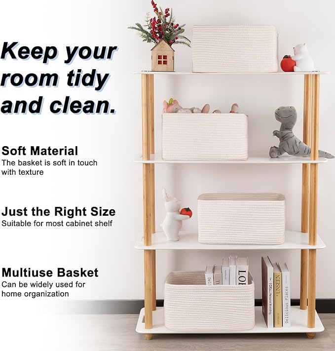 SIXDOVE 4 Pack Storage Baskets for Organizing, Woven Baskets for Shelves - Perfect for Toys, Books, Towels, and Clothes, Durable Gift Basket Bins Toy Storage, 15.7''Lx11.8''Wx7.8''H, White