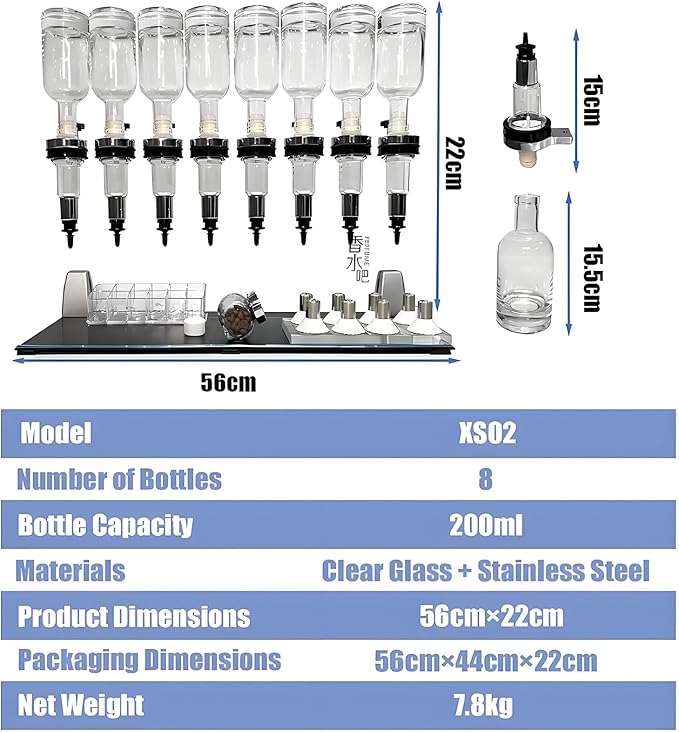 Hrxllb Professional Manual Perfume Dispenser, Liquid Filling Machine Transfer Tools,Manual Dispenser Set, Adjustable Pump Heads & Testing Cups for Shops & Lab & Bars(6 Heads)