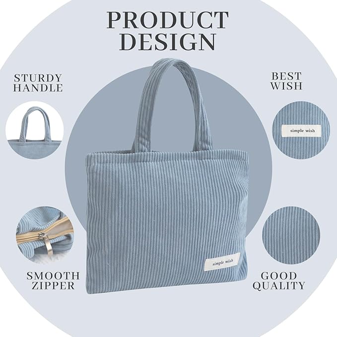 Wudygirl Makeup Bag Travel Cosmetic Bag for Women Small Makeup Pouch with Handle Zipper Cosmetic Pouch Handbag Aesthetic 8.3" x 6.7"(Light Blue)