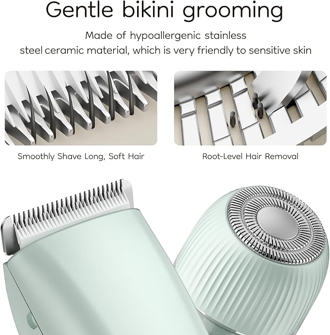 Bikini & Body Hair Trimmer for Women, Dual Head - IPX7 Waterproof Electric Razor for Gentle Pubic, Facial, Underarm, and Leg Shaving