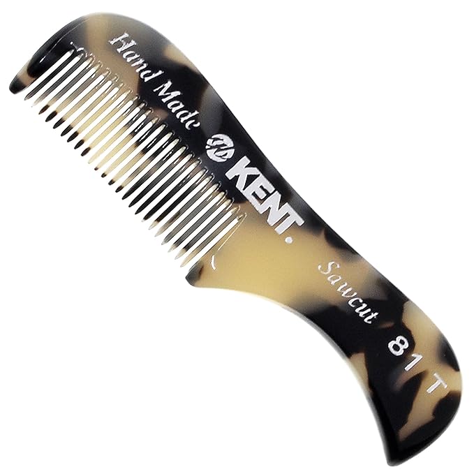 Kent A 81T X-Small Men's Beard and Mustache Comb, Fine Toothed for Facial Hair Grooming and Styling. Quality Cellulose Acetate, Saw-cut Polished. Made in England