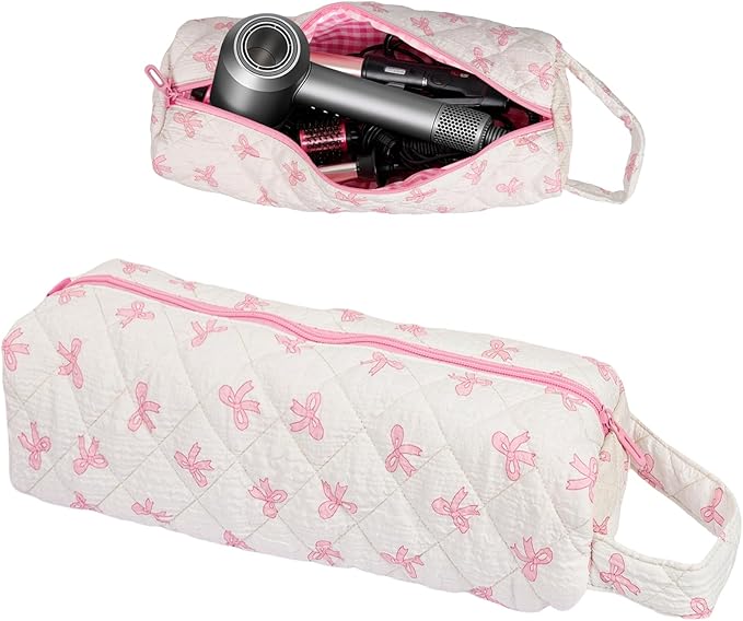 Hair Tools Travel Bag, Cute Compact Case Compatible with Dyson Airwrap & Shark Flexstyle, Curling Iron & Flat Iron Storage Organizer, 14" Portable Hair Accessories Bag (Pink)