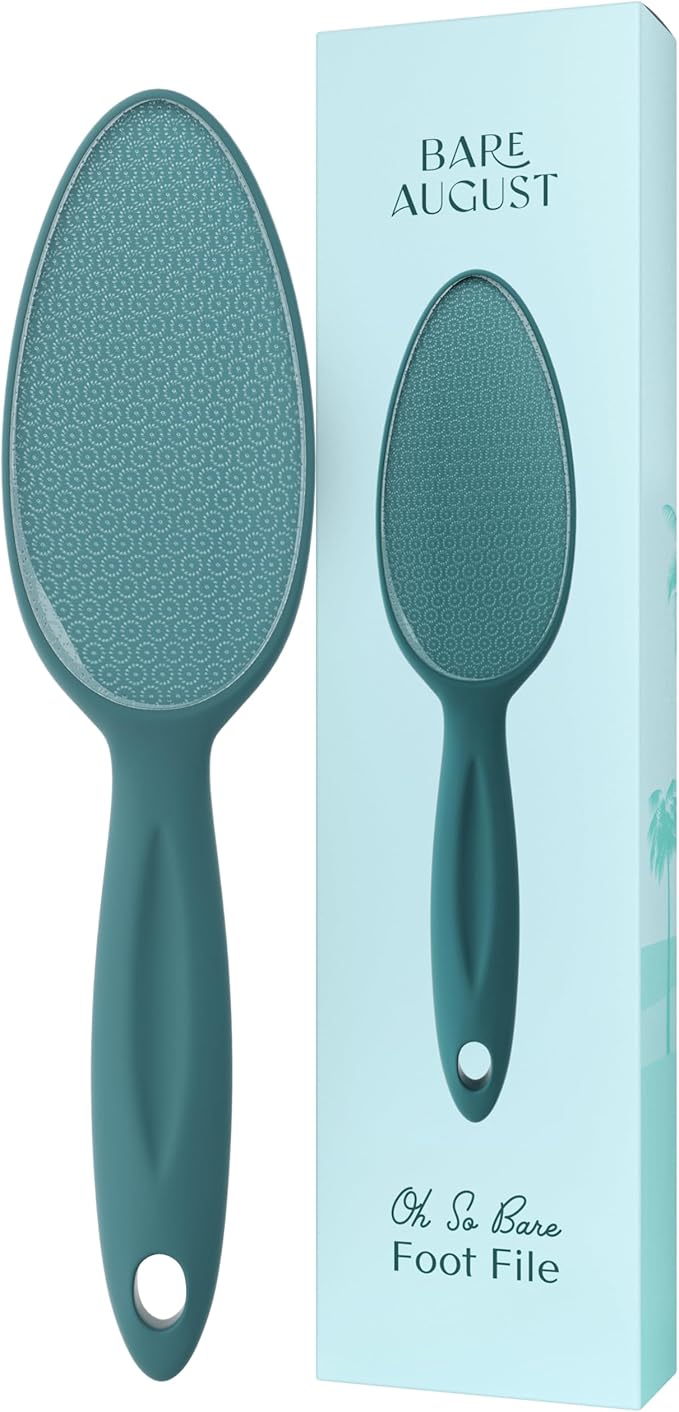 Bare August Glass Foot File with Handle, Teal Callus Remover for Soft Feet