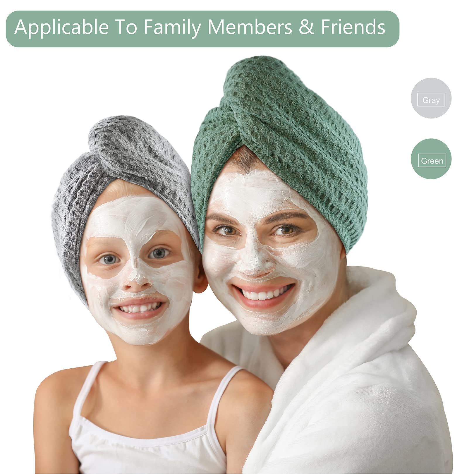 Microfiber Hair Drying Towel: 2 Pcs Waffle Long Hair Turban Wraps (Gray)