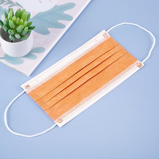Borje Disposable Face Mask 100 Pcs Face Masks 3 Ply Protection Masks (Tangerine)