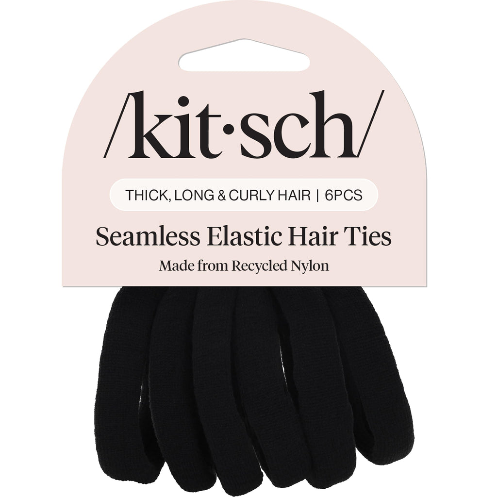 Kitsch Nylon Hair Ties No Damage - Stretchable Hair Bands for Strong All-Day Hold, Ponytail Holders | Hair Accessories for Girls - Black, 6 Pcs