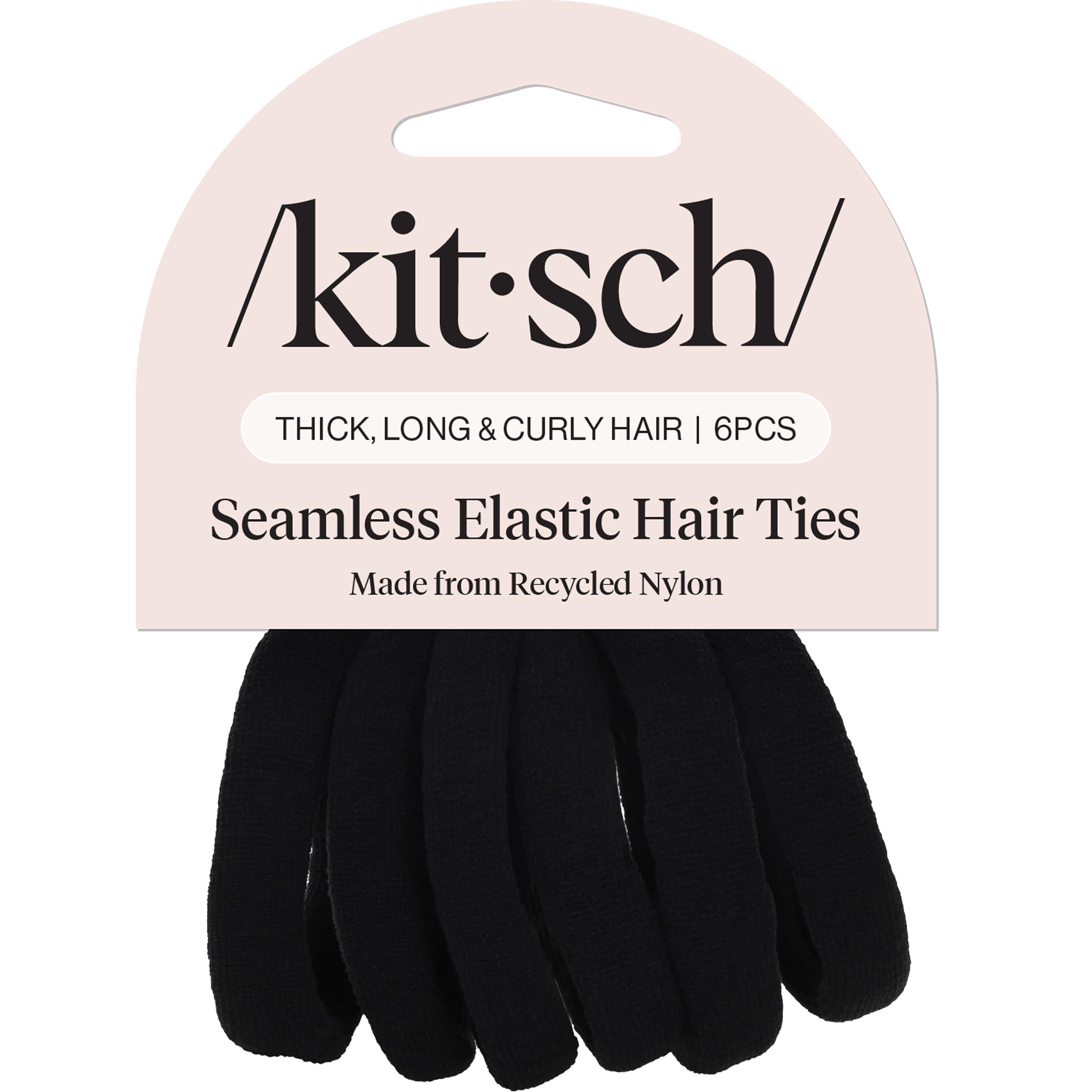 Kitsch Nylon Hair Ties No Damage - Stretchable Hair Bands for Strong All-Day Hold, Ponytail Holders | Hair Accessories for Girls - Black, 6 Pcs