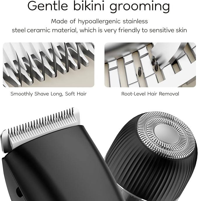 Bikini & Body Hair Trimmer for Women, Dual Head - IPX7 Waterproof Electric Razor for Gentle Pubic, Facial, Underarm, and Leg Shaving