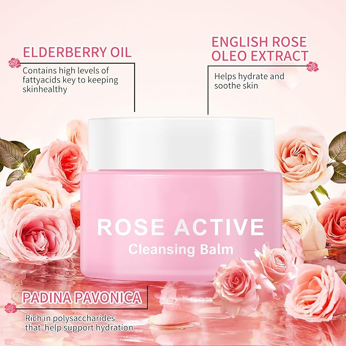 OUPEICHARM Makeup Remover & Cleansing Balm, Rose Makeup Melting Remover, Gentle and Nourishing Cleansing Balm for Eyes, Lips, Face, Sensitive Skin, Deep Cleanse & Moisturize