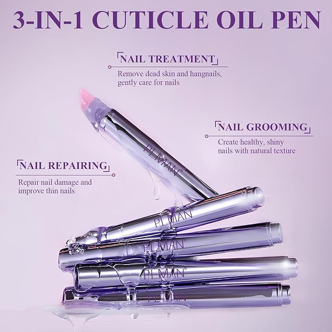 Plman Cuticle Oil Pen, Cuticle Pusher Nail Oil Pen with Ceramic Tip, Nail Care Pen, Cuticle Pusher Pen for Hangnails, Dry & Damaged Nail, Moisturize Strengthen Nails Care (Camellia-1PC)