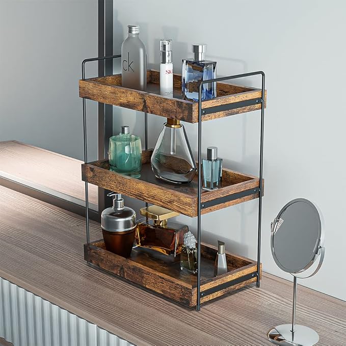 SANRETAHO 3-Tier Wood Bathroom Counter Organizer, Kitchen Spice Rack