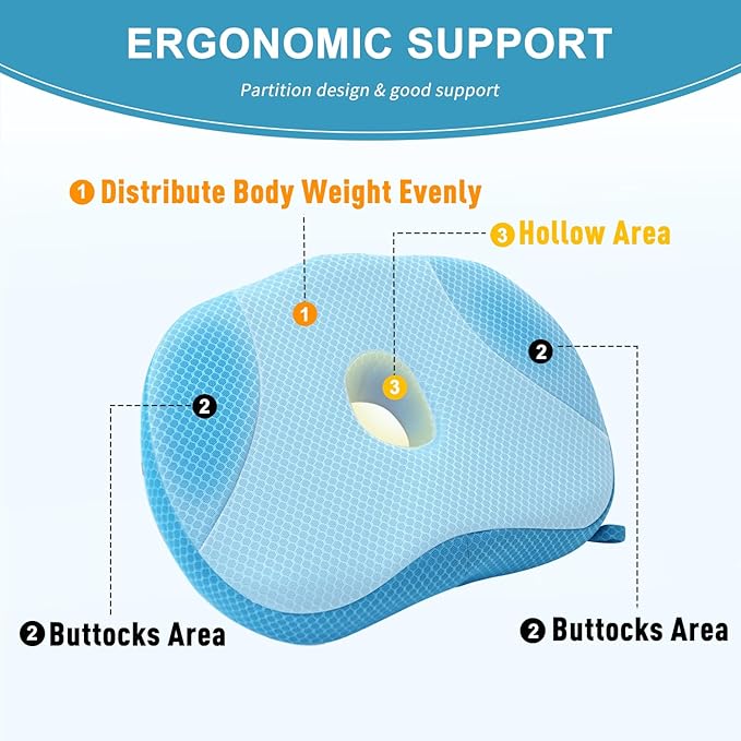 Idle Hippo Hot Tub Booster Seat, 4D Air Mesh Hot Tub Pillow with Powerful 6 Non-Slip Suction Cups, Ergonomic Booster Cushion, Quick Dry Spa Pillow for Indoor Outdoor Hot Tub-Blue