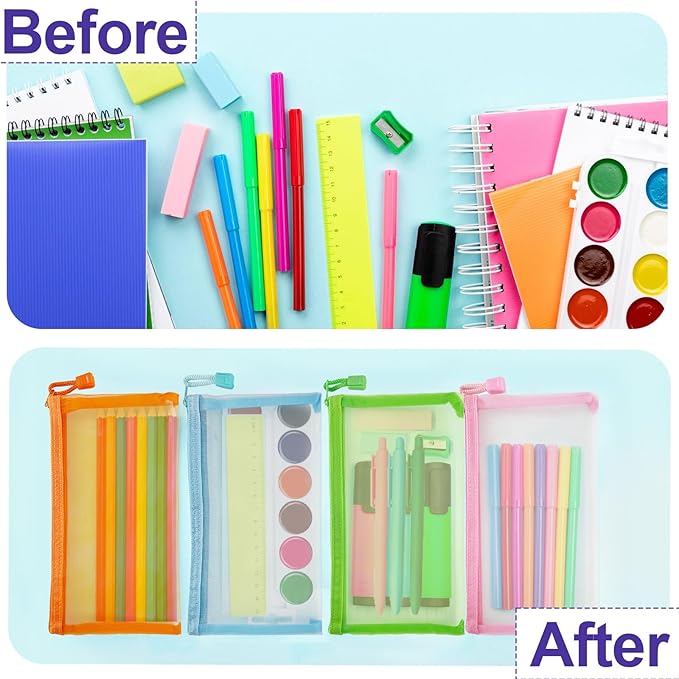 CarryEpic Mesh Pouches(6 Pack), Mesh Bags with Zipper Nylon Makeup Pouches Bag Cosmetic Pouch Travel Purse Organizer Insert Diaper Inside Bag Organizers Home Organizing Size See Through Cute Colors