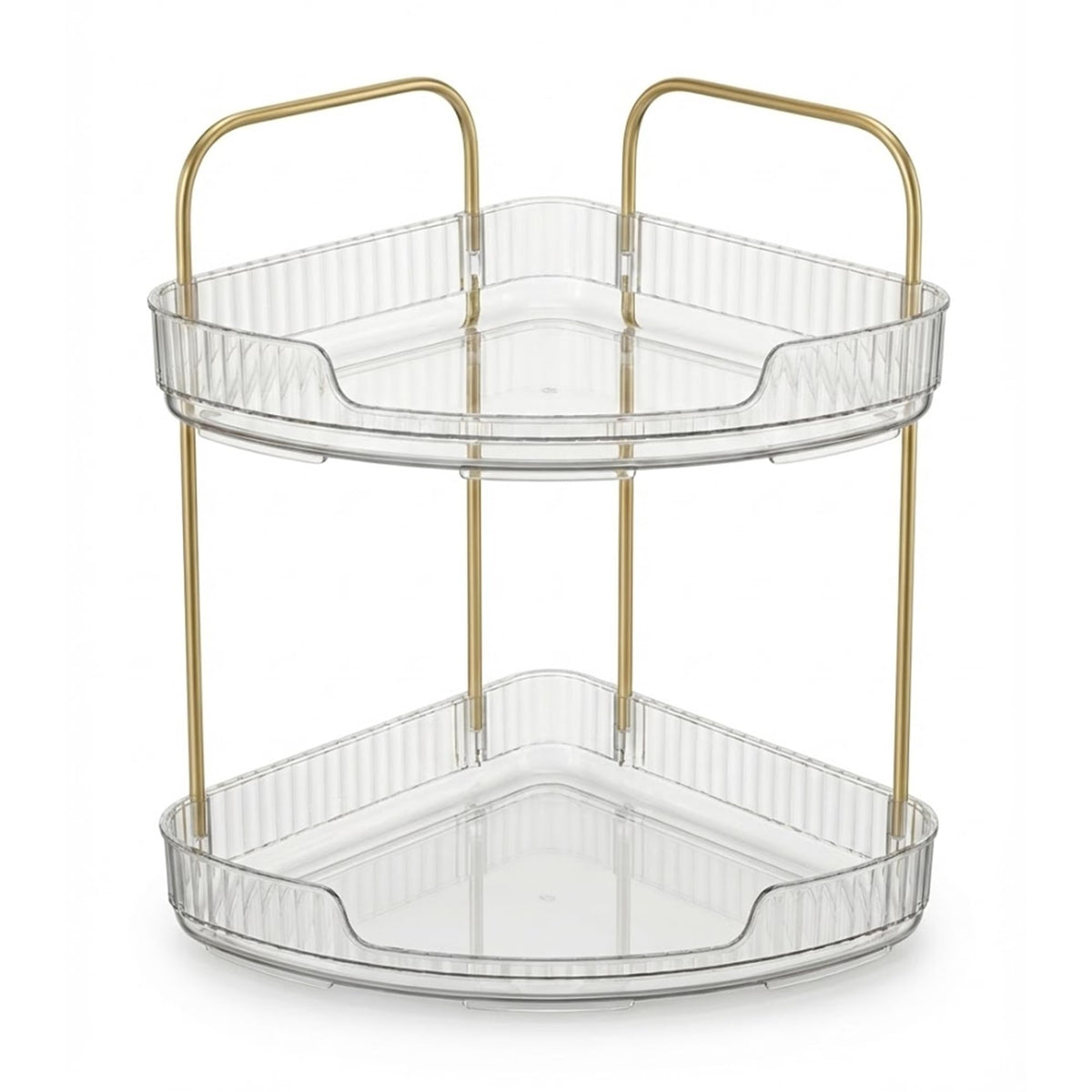 2-Tier Acrylic Corner Bathroom Organizer, 9" x 9" x 11" Large Round Countertop Shelf with Handle, Clear Acrylic Skincare & Makeup Storage Tray, Waterproof Vanity Organizer for Kitchen & Dresser