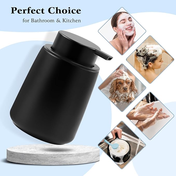 ARTWIND Ceramic Foam Soap Dispenser 2 Pack, 12oz Matte Black Lotion Hand Sanitizer Soap Dispenser with Easy-to-Press Pump for Bathroom & Kitchen Countertop Refillable