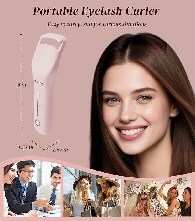 Heated Eyelash Curler, Eyelash Curlers with 3 Temp Settings, 10S Quick Heat-Up, 24H Long-Lasting Natural Curl, Type-C Recharge, Mini Electric Eyelash Curler for Women - Pink