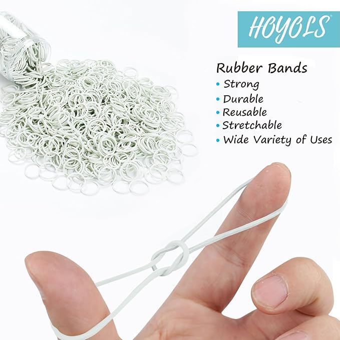 HOYOLS 1/2 Inch Small White Rubber Bands for Hair Ties Elastics Mini Braids Ponytail Holders for Girls Thick Hair Rubberbands No Damage Office 1000pcs (S)
