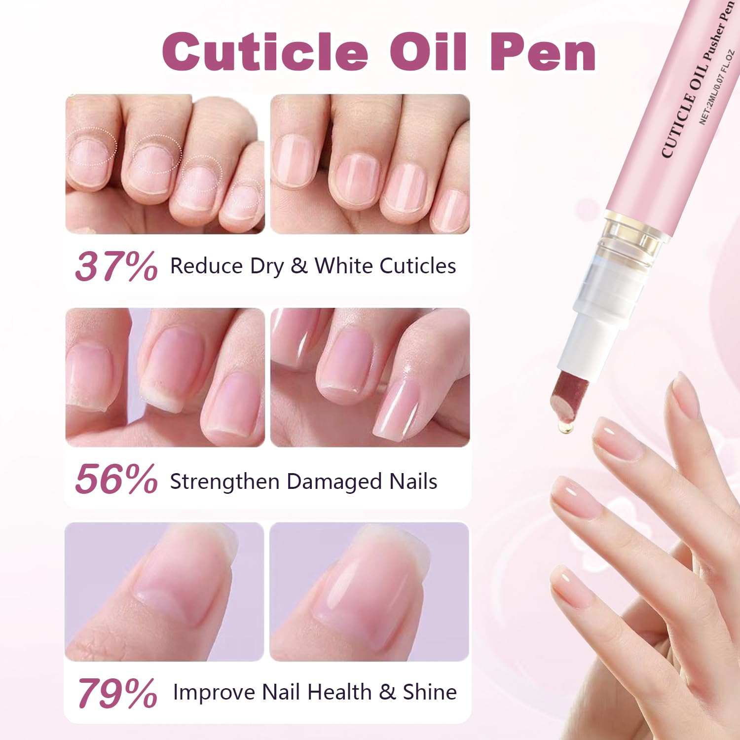 Ceramic Cuticle Pusher & Oil Pen, 2PC Gentle Cuticle Remover for Hangnails & Dry & Damaged Nails, Nail Care Pen for Repair & Nourish Nails