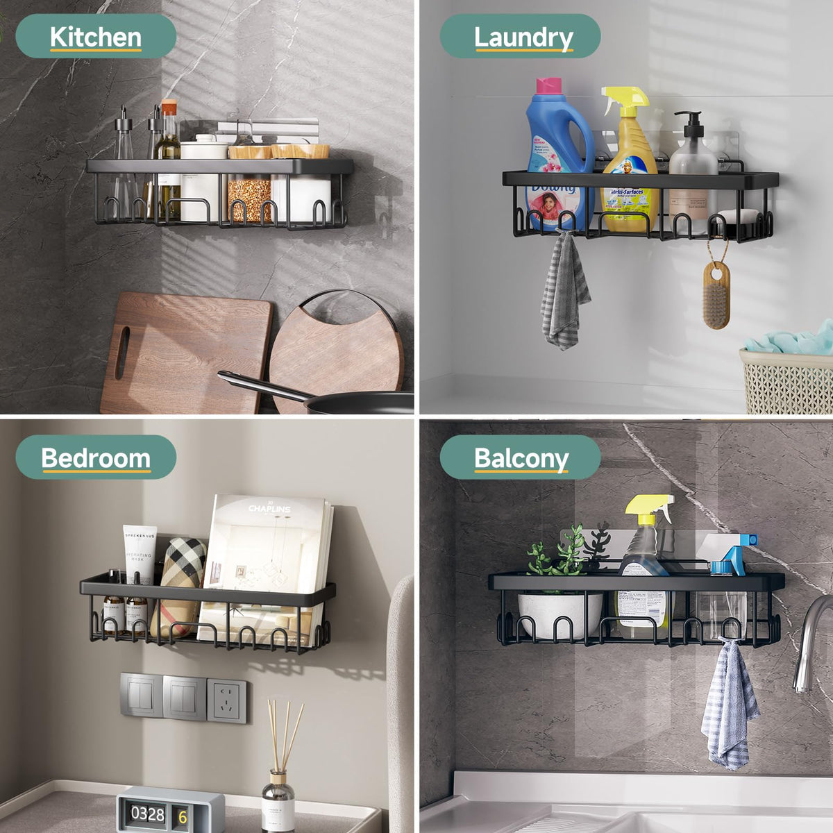 Veken Shower Caddy 5-Pack, Bathroom Organizers and Storage Shelves, Black