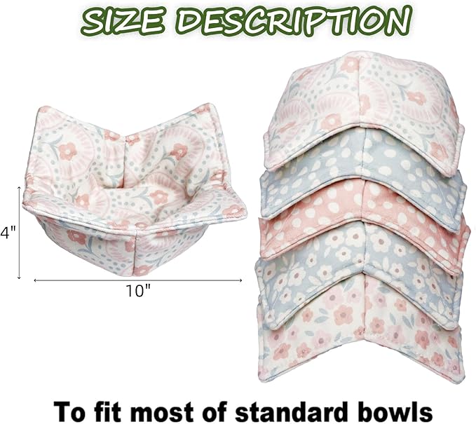 ROGITU Cotton Microwavable Bowl Cozy, Microwave-Safe Hot Bowl Holders, Soup bowl Cozy Hot Pads (Floral)