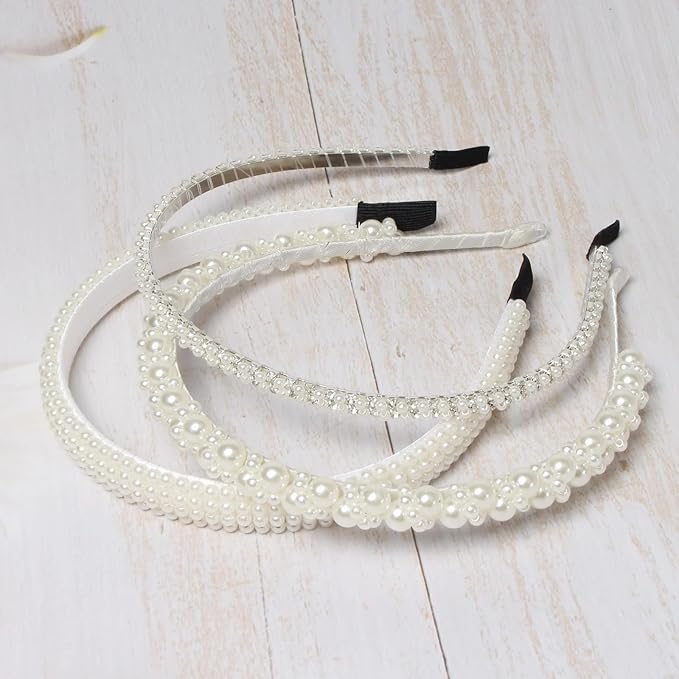 Cuizhiyu Pearl Headbands for Women Girls Wide Padded Straw Headband Cute White Pearl Dainty Headbands Bling Wedding Hairbands Hair Accessories Pack of 5 (Color B)
