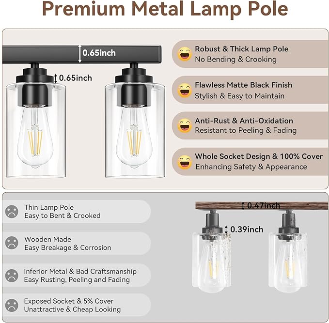 8-Light Bathroom Light Fixtures, 51" Modern Vanity Lights Over Mirror with Clear Glass Shades, Matte Black Light Fixture, Classic Wall Light Fixture for Mirror Living Room Cabinet Bedroom Porch