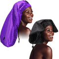 SATINIOR 2 Pcs Extra Large Braid Shower Cap Jumbo Shower Caps for Braid Waterproof Adjustable Reusable Bath Cap with Drying Loop, Hair Bonnets for Women Long Hair Dreadlock Curls Extensions(Classic)