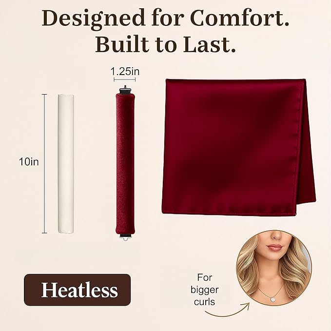 VISOFO Heatless Curls Overnight | Rods for Blowout Look, Long Hair Rollers Blow Out Curling Rod No Heat Flexi Foam Tubes Silk Satin Velvet Soft Curlers to Sleep In Tools Set (Ruby, 3 Set)